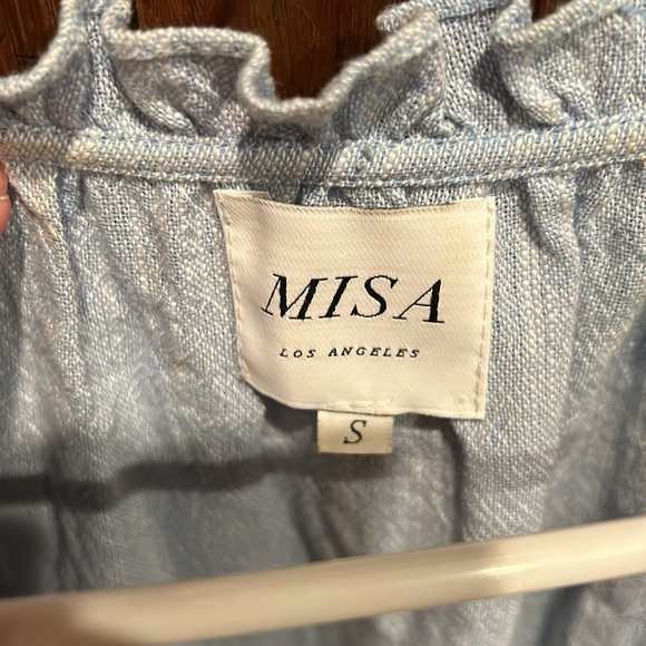 Misa Los Angeles light blue mini ruffle dress with pom poms size S - Picture 3 of 5